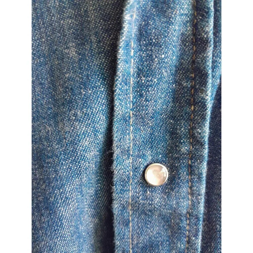 Vtg 70s 80s Sears Mens Western Wear Cowboy Trucker Pearl Snap XLT Denim Shirt